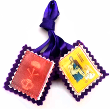 Cargar imagen en el visor de la galería, Purple scapular small 4,5 x 4 cm ( 1.8" x 1.6" inch)