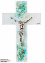 Cargar imagen en el visor de la galería, Cristo Cristal de Murano y Plata Flores murrina azul
