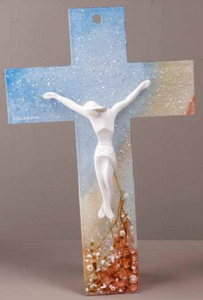 Cristo Cristal de Murano y alabastro. Degrade murrina azul a tierra