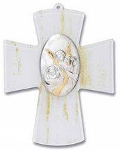 Cargar imagen en el visor de la galería, Cruz en Cristal de Murano y Angel en Plata
