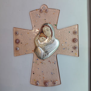 Cruz en Cristal de Murano y Virgen en Plata
