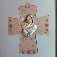 Cruz en Cristal de Murano y Virgen en Plata bilaminada
