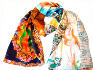 Mantilla seda, Estampada, Bufanda, Pañuelo de legítima seda.
