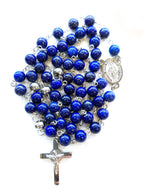 Rosario Acero plateado en Lapislazuli. Cristo de san Benito