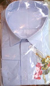 Camisa cuello vestido, manga larga, San Miguel bordado