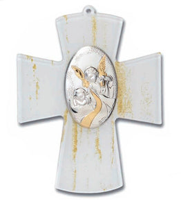 Cruz en Cristal de Murano oro y Angel de la Guarda en Plata