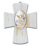 Cruz en Cristal de Murano oro y Angel de la Guarda en Plata bilaminada