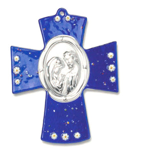 Cruz en Cristal de Murano y sagrada Familia en Plata