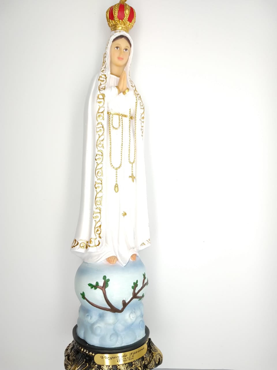 Virgen de Fátima alabastro, corona roja
